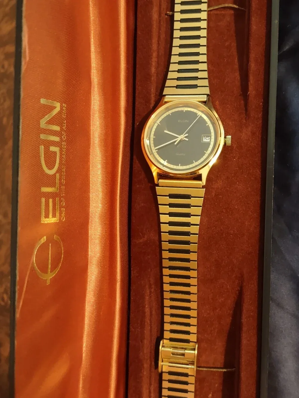 Men’s Elgin Gold-Tone Quartz Dress Watch - Black Dial FC022CA